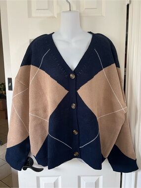 NWT Baevely  Argyle Button-Front Women's Cardigan Sweater 2XL